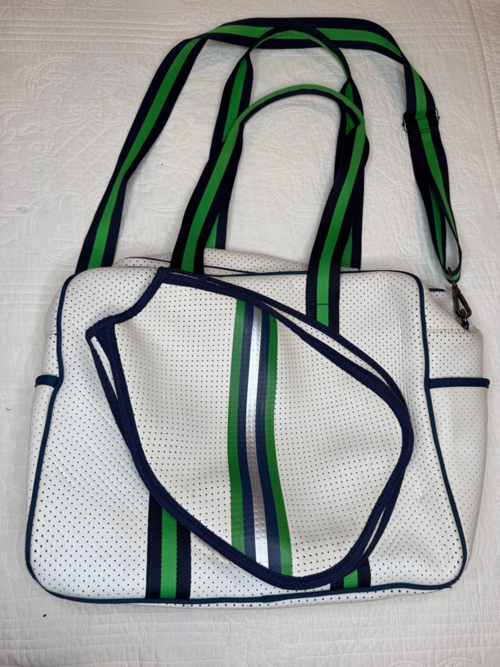 Queen Of The Court  Neoprene Pickleball Bag White Green Brooklyn